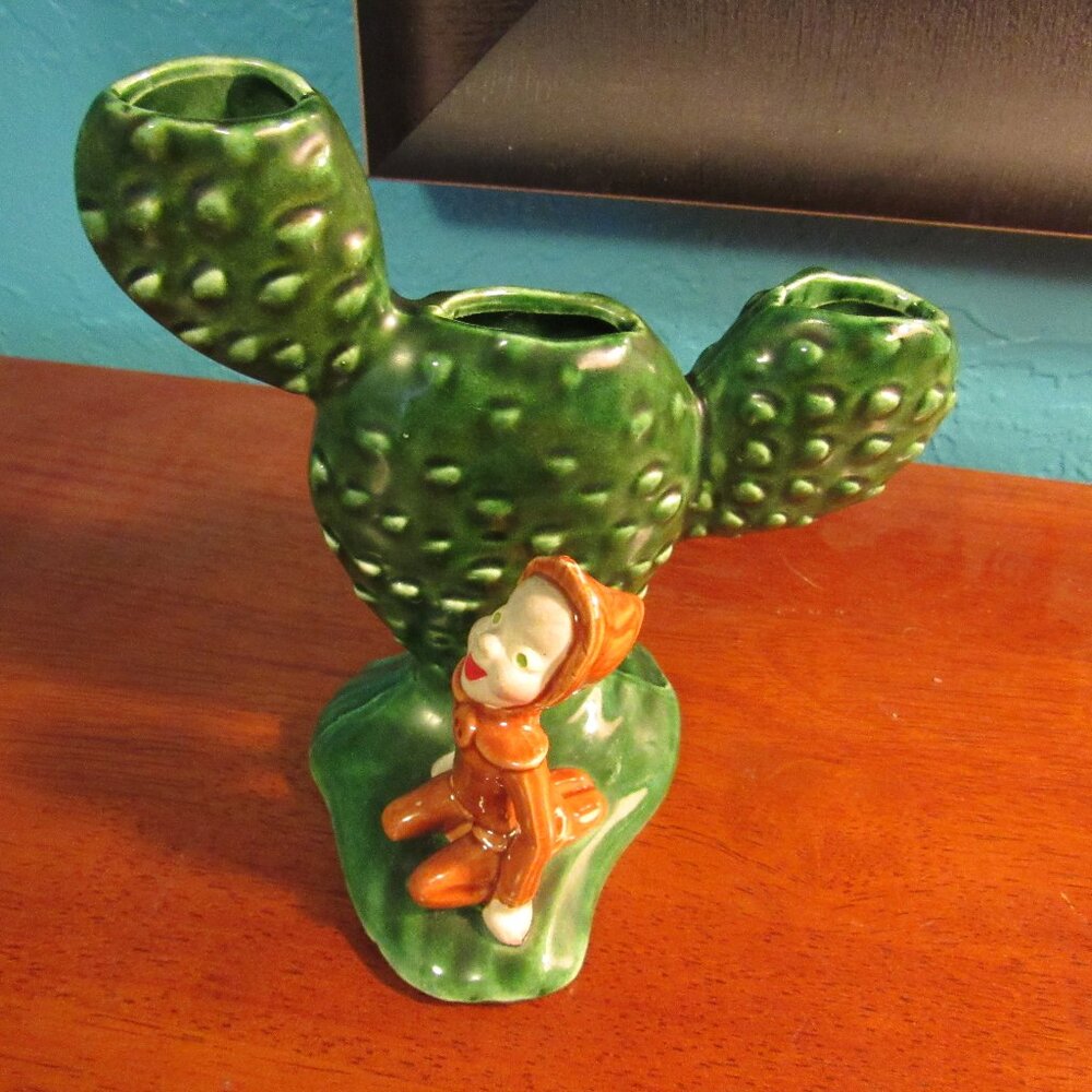 Vintage California Pottery Elf and Cactus Vase
